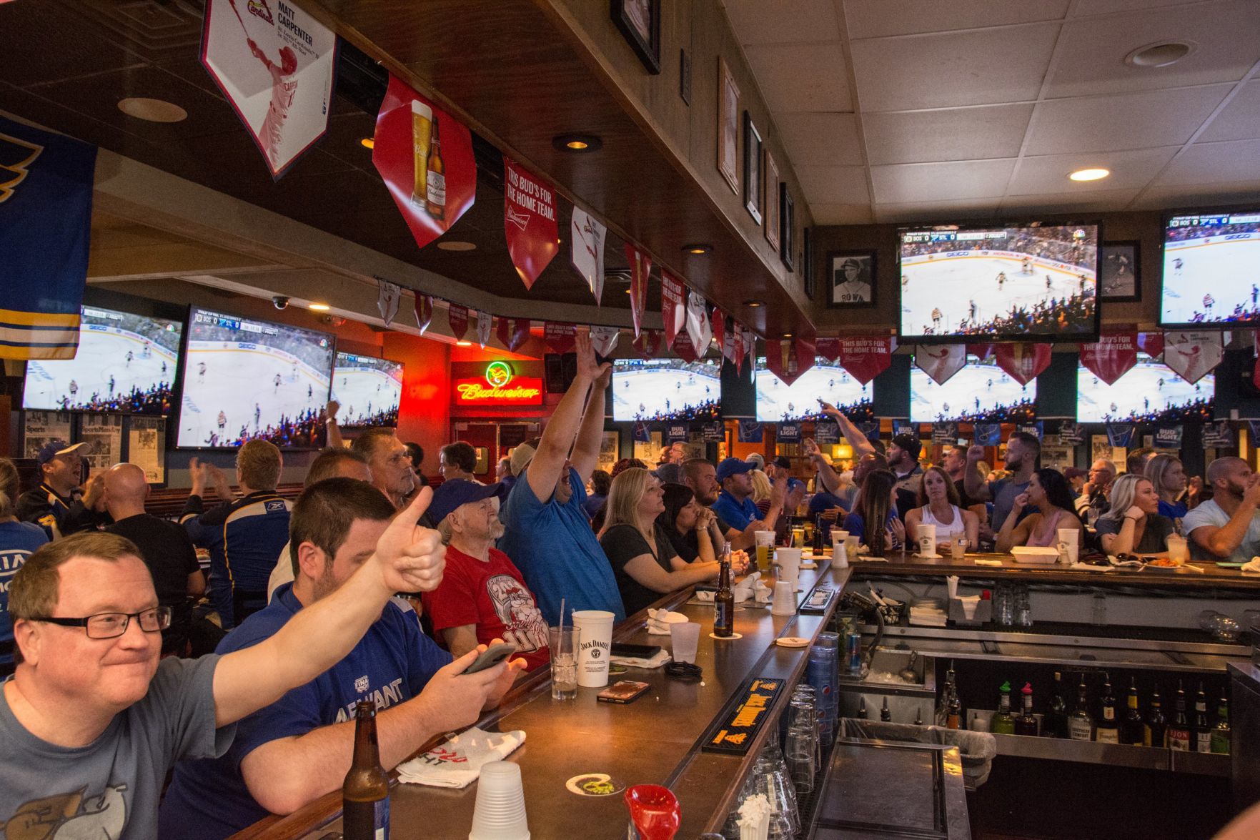 Blues Fans at Syberg's on Dorsett during Stanley Cup Final Game